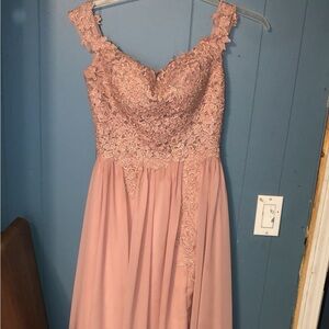 Elegant Pink Lace Strapless Gown